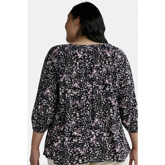 Terra & Sky full figure black floral blouse plus size 0X 14W - Picture 2 of 11
